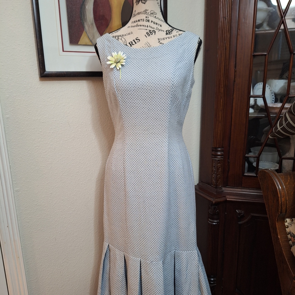 Vintage Light Blue Sleeveless Midi Dress with Ruffle Hem Sz M - Picture 10 of 11